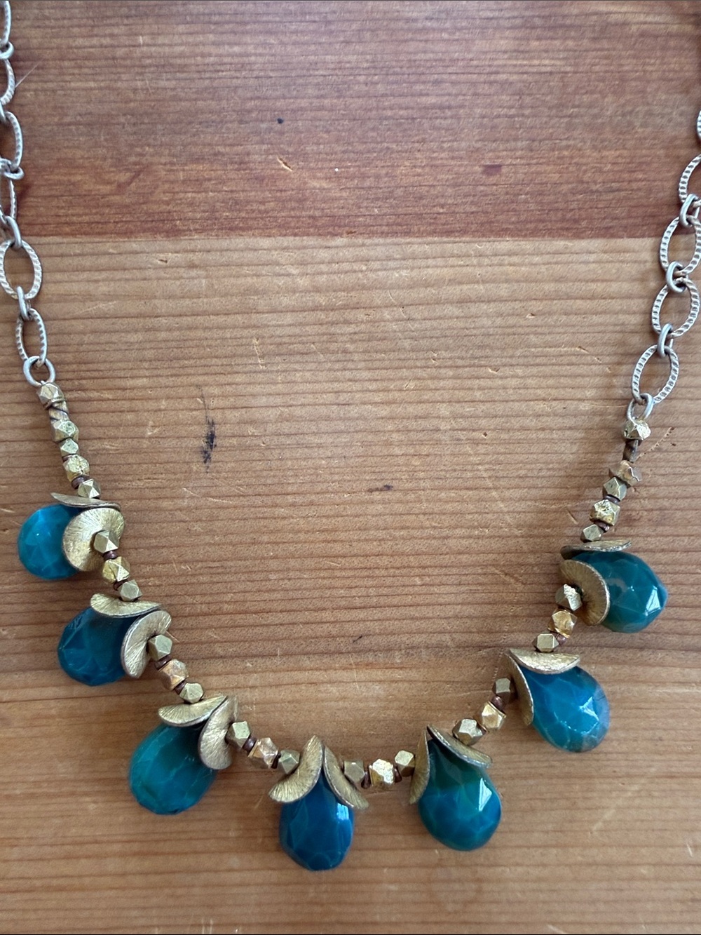 Blue-green stone necklace & earring set.